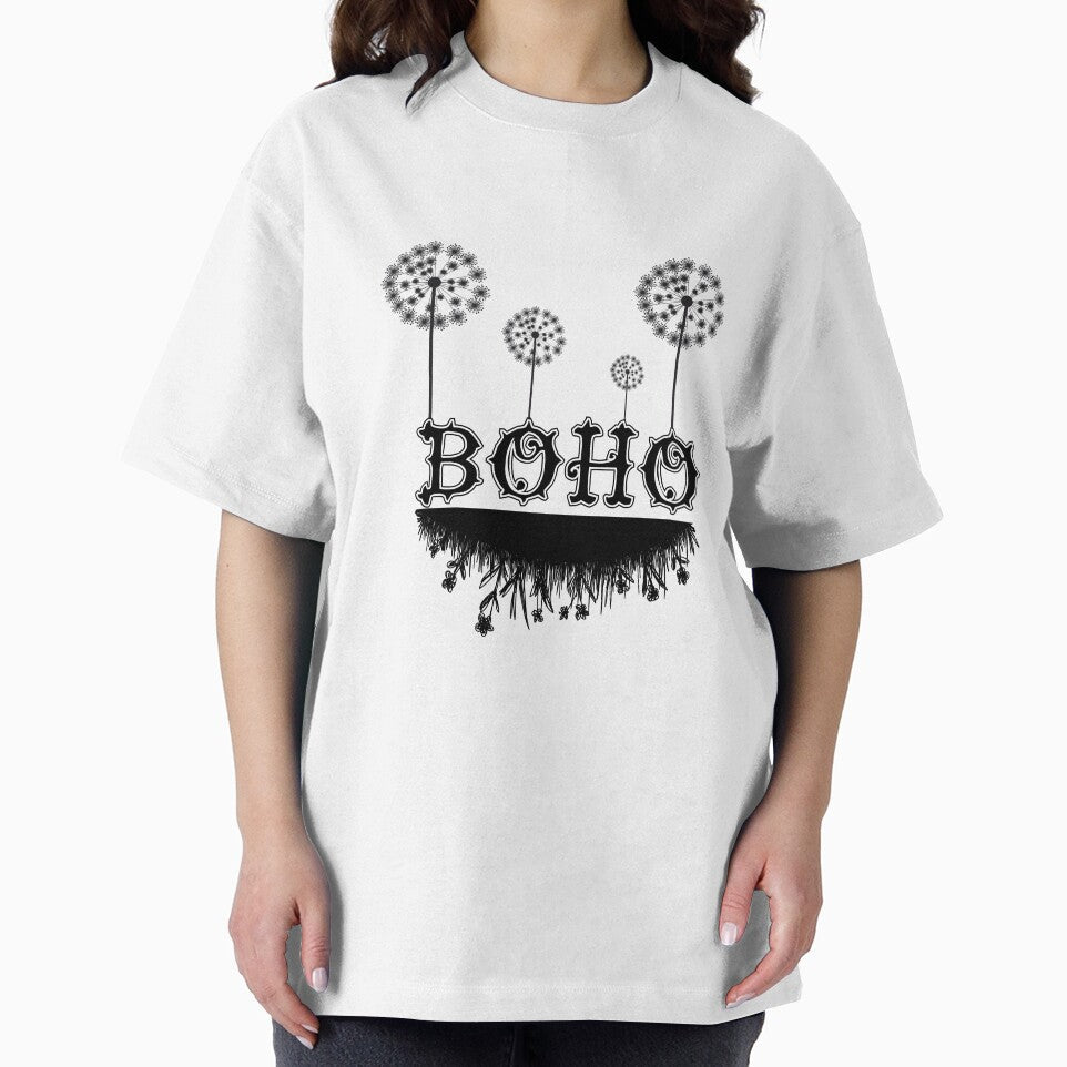 Boho Dandelion and Grass Typography T-Shirt by GorinART
