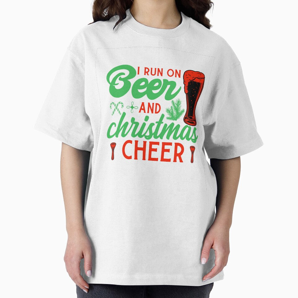 I RUN ON BEER AND CHRISTMAS CHEER FUNNY NOVELTY TEE by AllThatIsWelsh