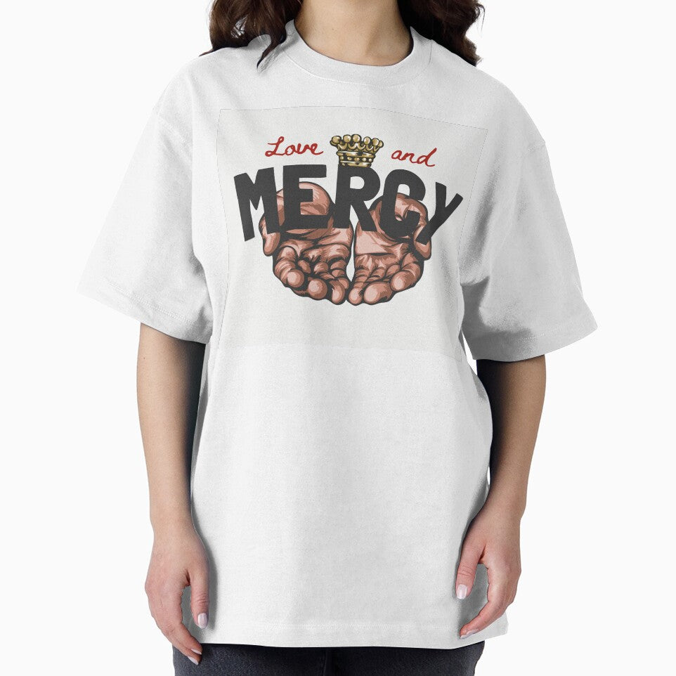 Love Mercy Slogan with Begging Hand Graphic Illustration by Peekonet