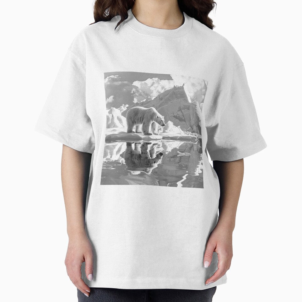 Polar Bear Reflection – Arctic Wildlife Photography Art in Black and White by inkoutninja