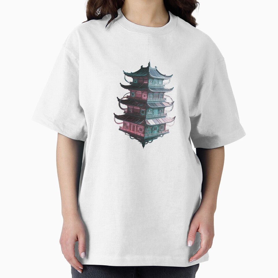 Floating Digital Pagoda - Neon Silicon Soul by Ink-Silicon