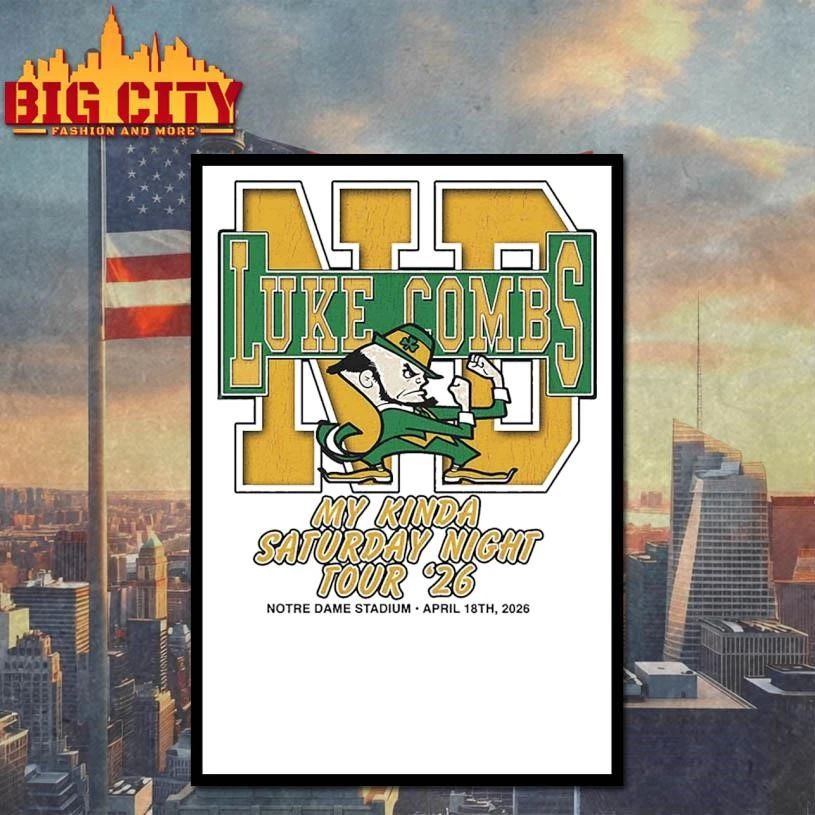 Luke Combs South Bend Indiana 2026 Tour At Notre Dame Stadium April 18 2026 Notre Dame Fighting Irish Big Logo Shirt